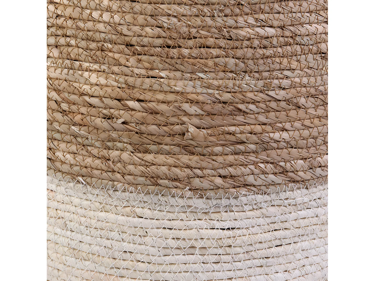 ESTANY - Lot de 2 Poufs Ronds Tressés Naturel et Beige