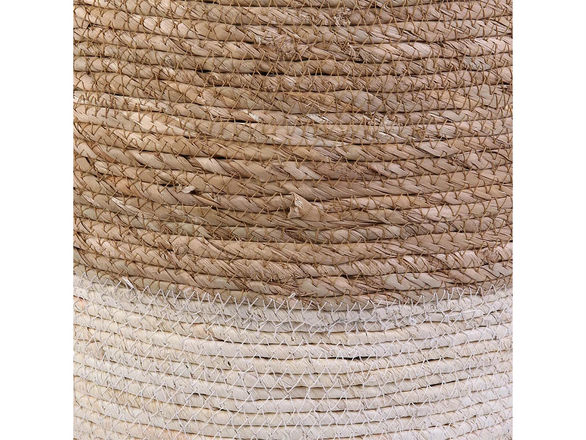 ESTANY - Lot de 2 Poufs Ronds Tressés Naturel et Beige