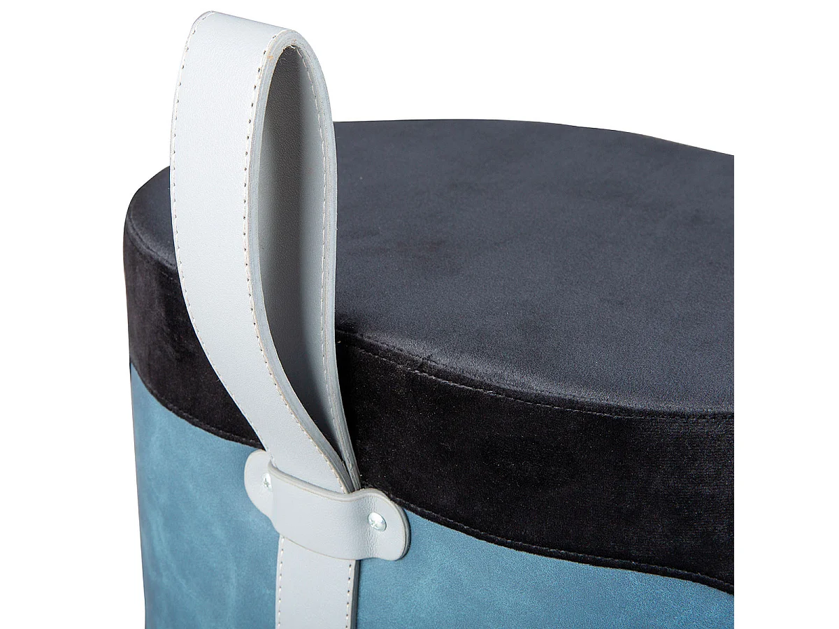 OPALE - Pouf avec Lanière Noir et Bleu