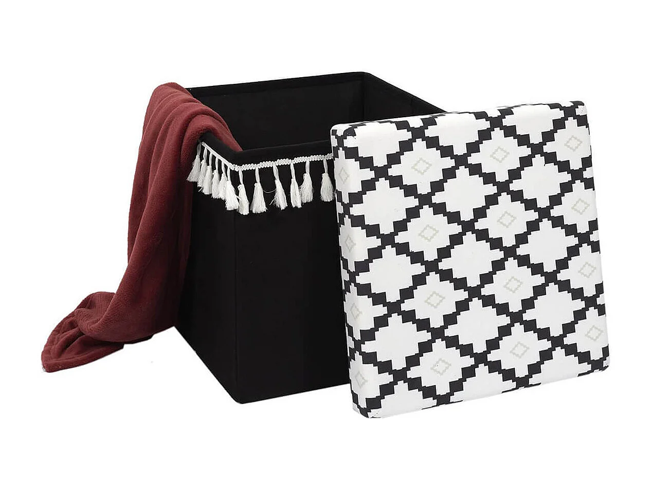 MINECRAFT - Pouf-Coffre Pliable Noir Motif Géométrique