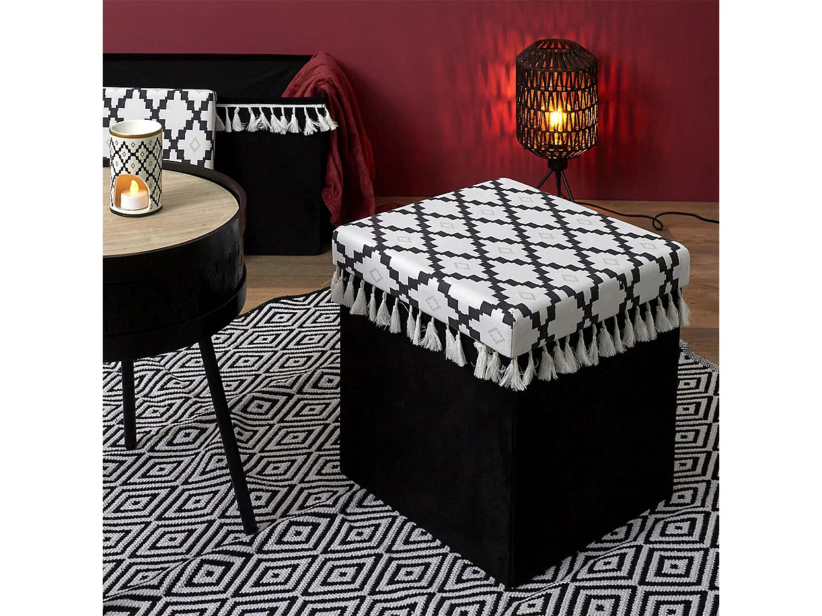 MINECRAFT - Pouf-Coffre Pliable Noir Motif Géométrique