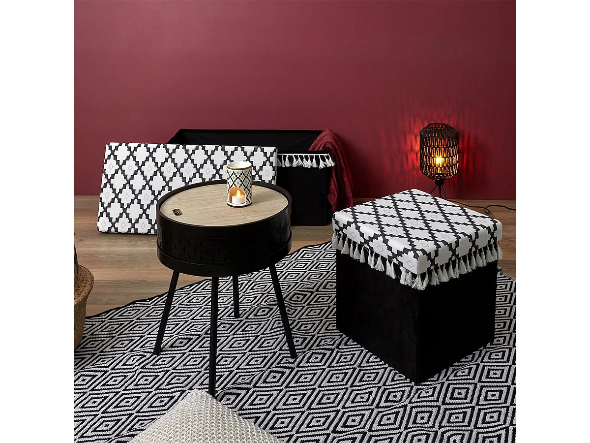 MINECRAFT - Pouf-Coffre Pliable Noir Motif Géométrique