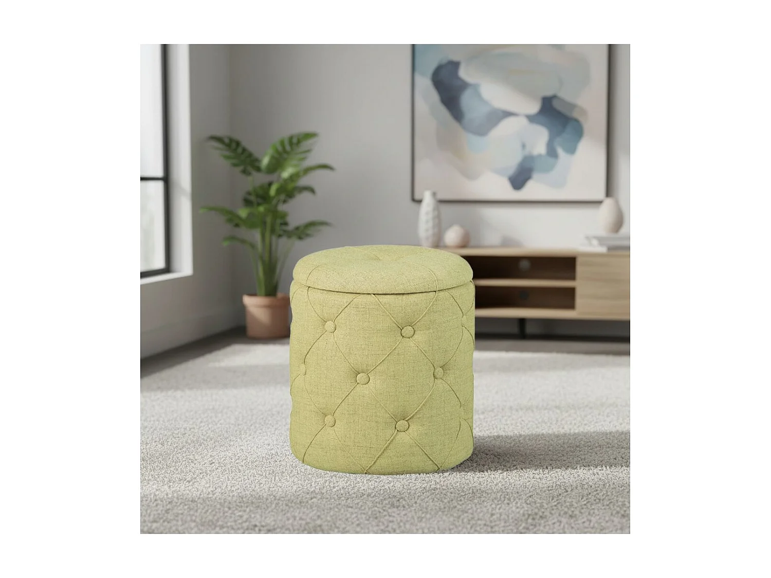 YELENA - Pouf avec Coffre de Rangement Vert Anis