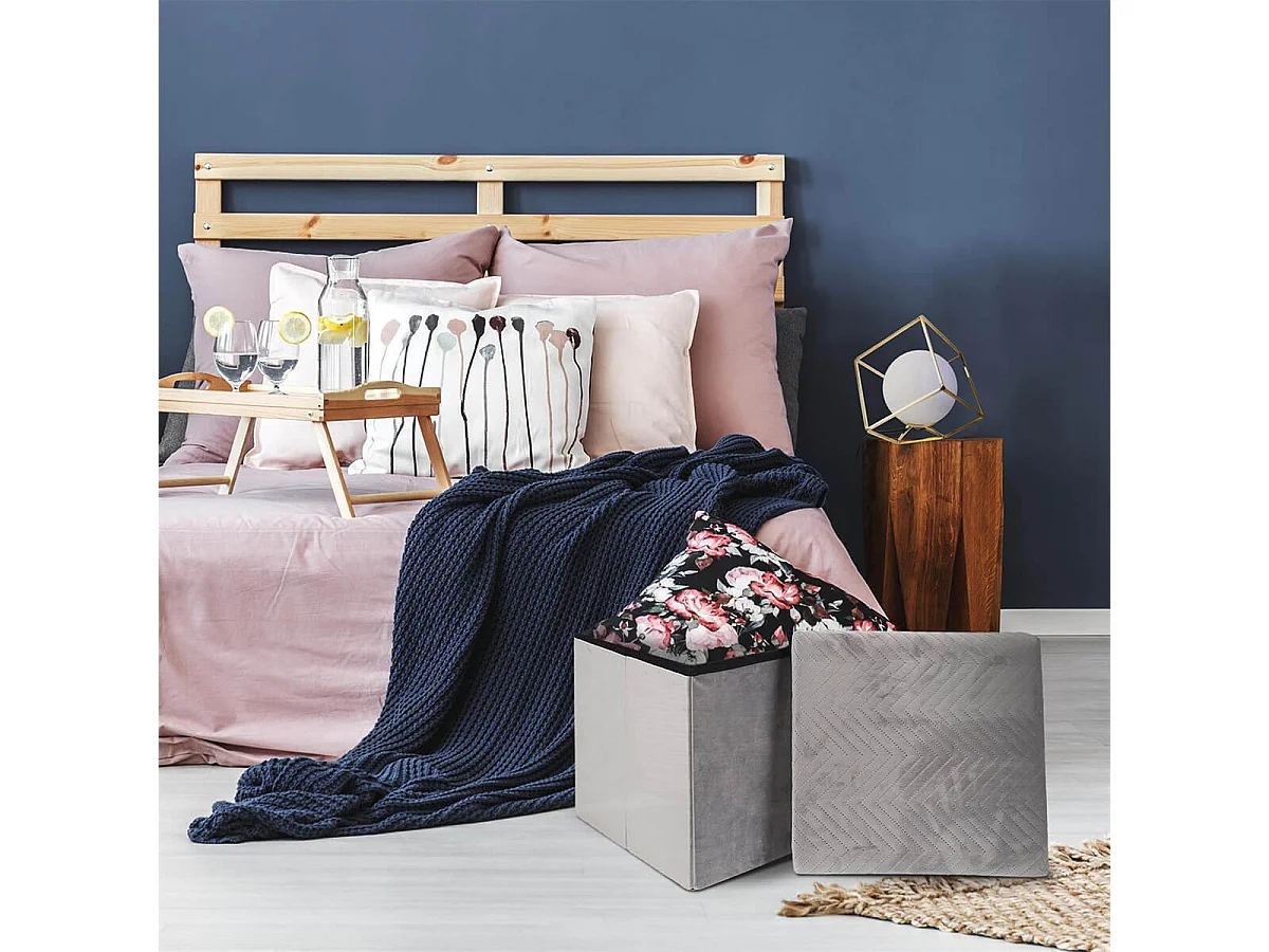 FLOY - Coffre Pouf Pliable Velours Gris Clair