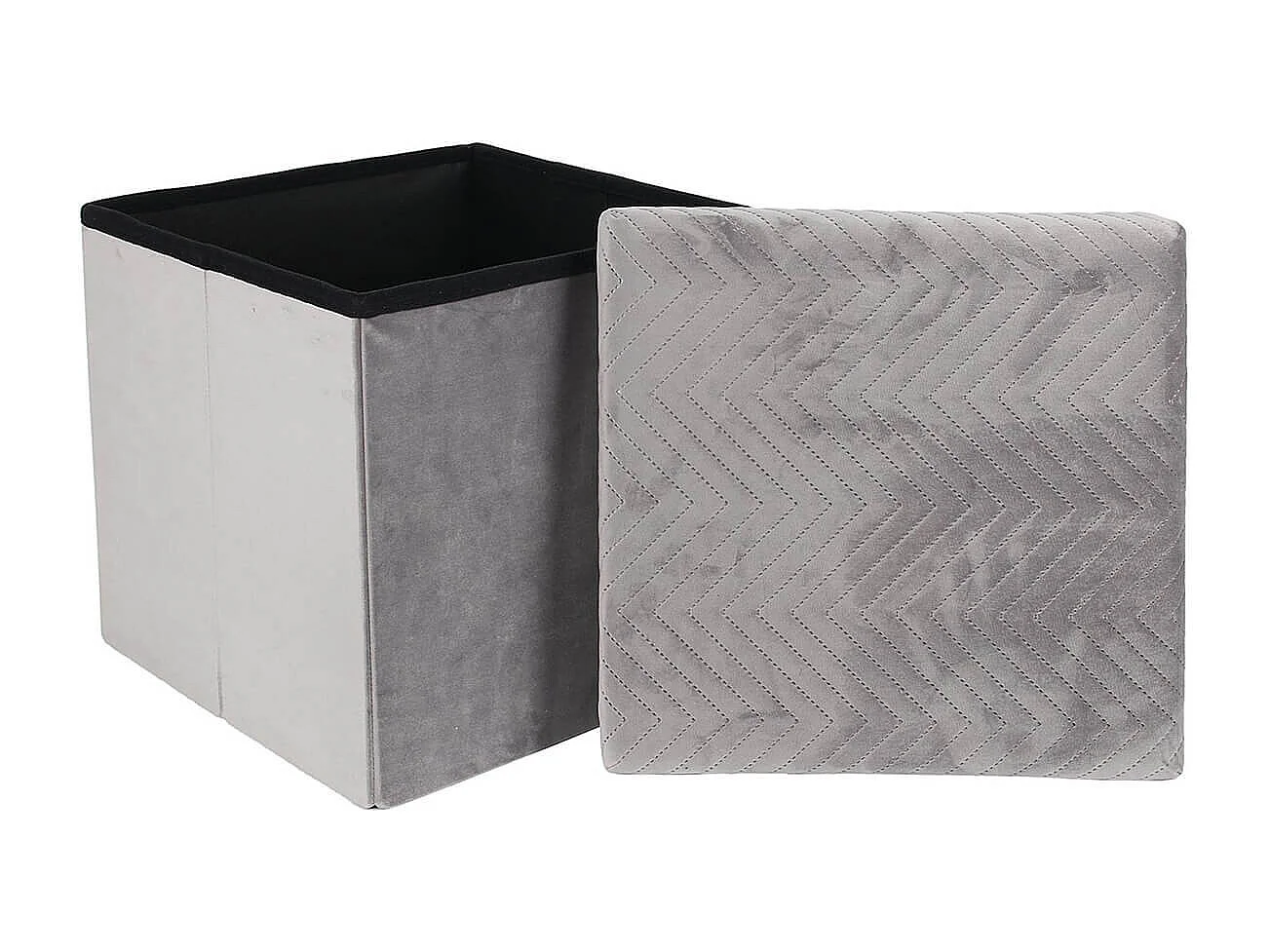 FLOY - Coffre Pouf Pliable Velours Gris Clair