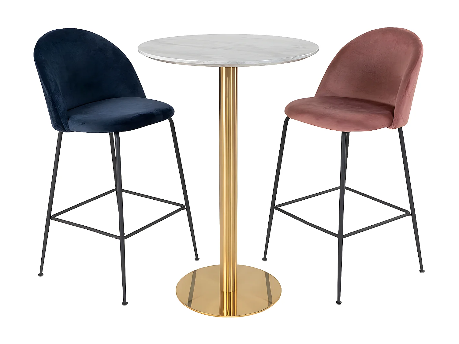 TYROL - Table Haute Ø70cm Aspect Marbré et Pied Métal Doré