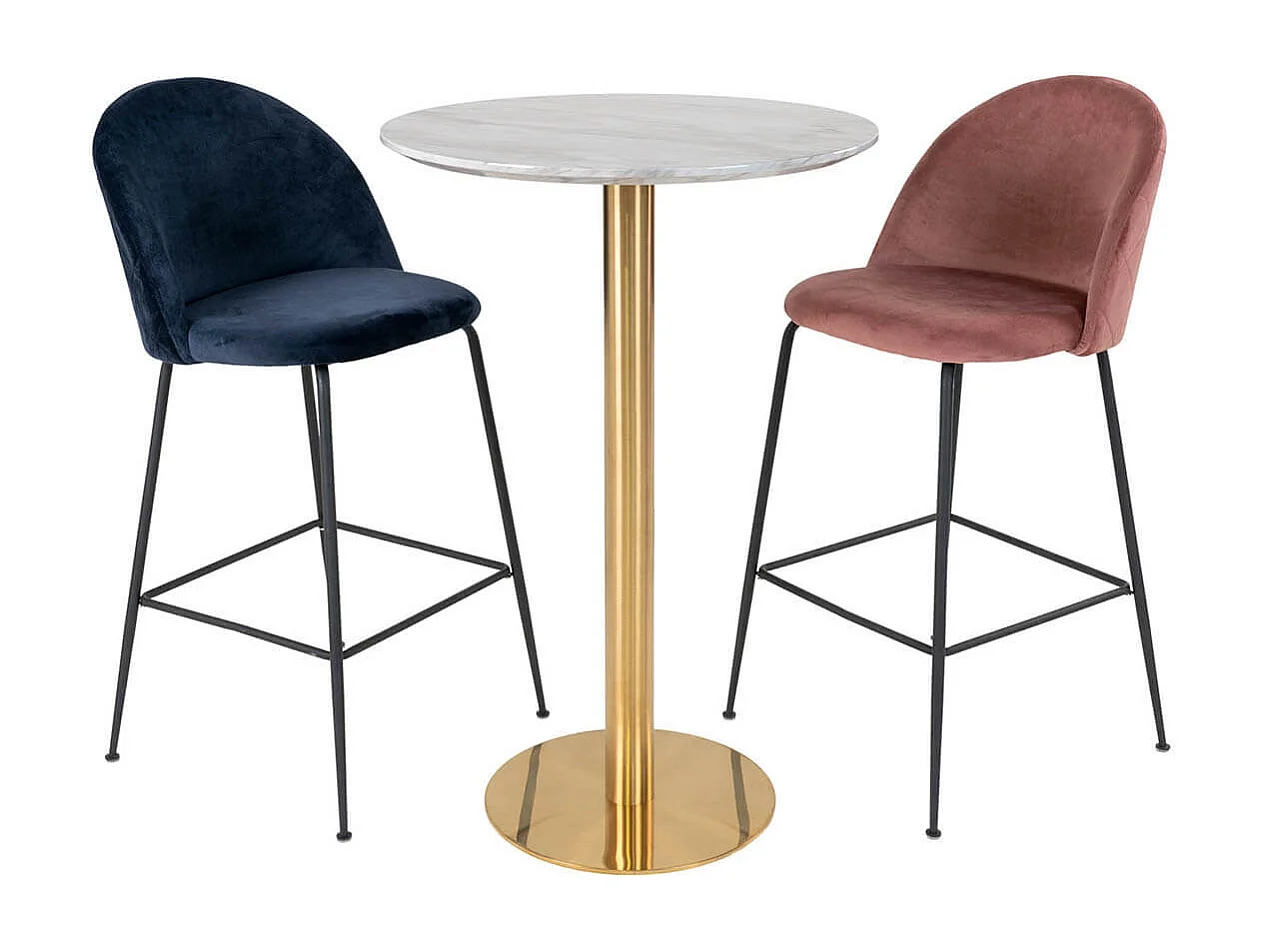 TYROL - Table Haute Ø70cm Aspect Marbré et Pied Métal Doré