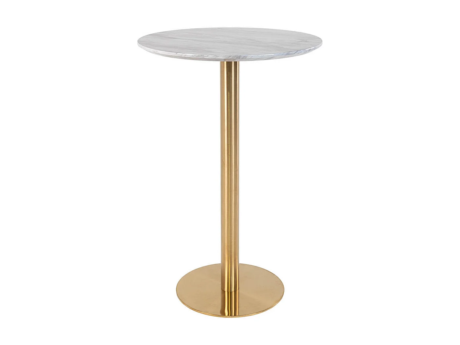 TYROL - Table Haute Ø70cm Aspect Marbré et Pied Métal Doré
