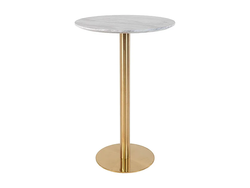 TYROL - Table Haute Ø70cm Aspect Marbré et Pied Métal Doré