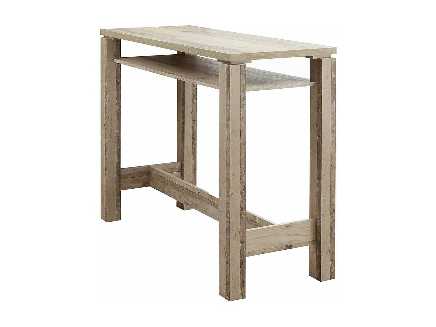 COOKIE - Table Bar 120cm avec Etagère Aspect Bois Vieilli
