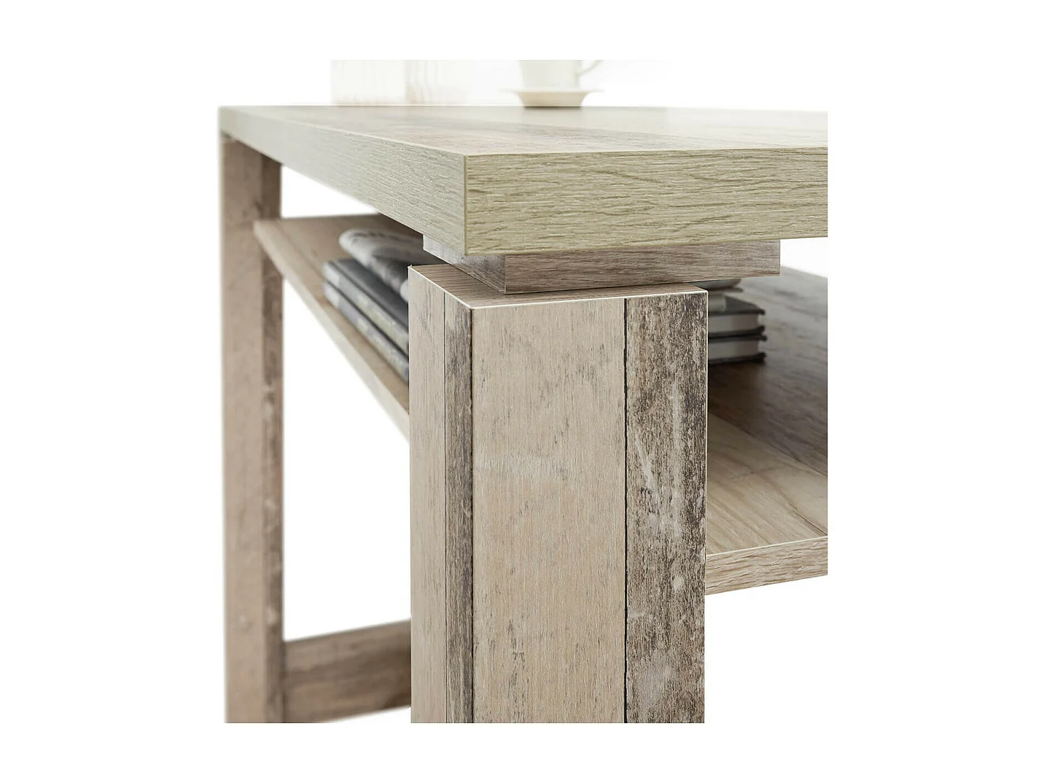 COOKIE - Table Bar 120cm avec Etagère Aspect Bois Vieilli