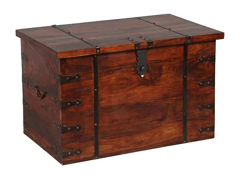 PRAXIDE - Coffre de Rangement en Bois Massif Teinte en Acajou