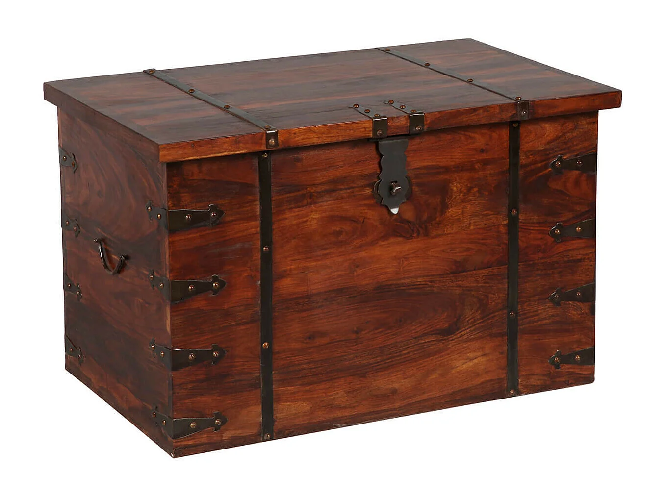 PRAXIDE - Coffre de Rangement en Bois Massif Teinte en Acajou