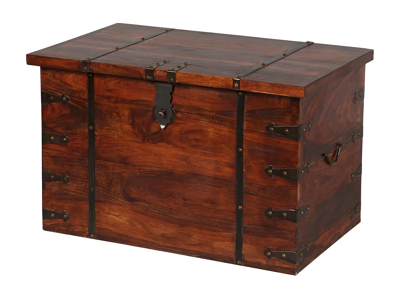 PRAXIDE - Coffre de Rangement en Bois Massif Teinte en Acajou