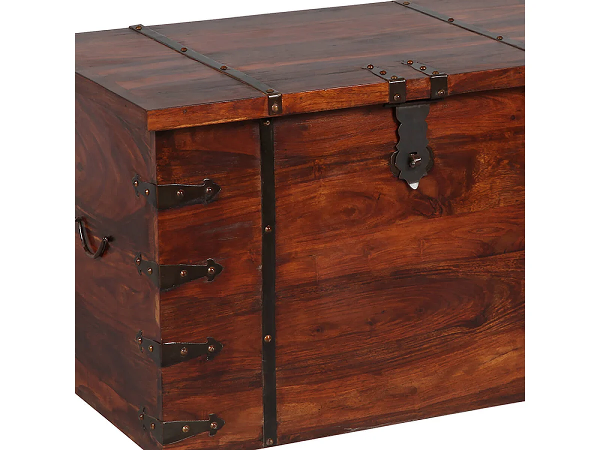 PRAXIDE - Coffre de Rangement en Bois Massif Teinte en Acajou