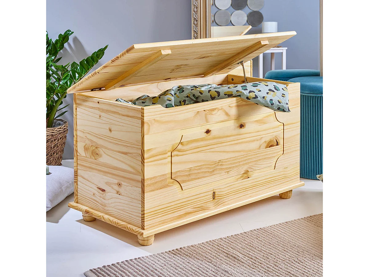 KALISHA - Coffre à Jouets Bois Massif Naturel