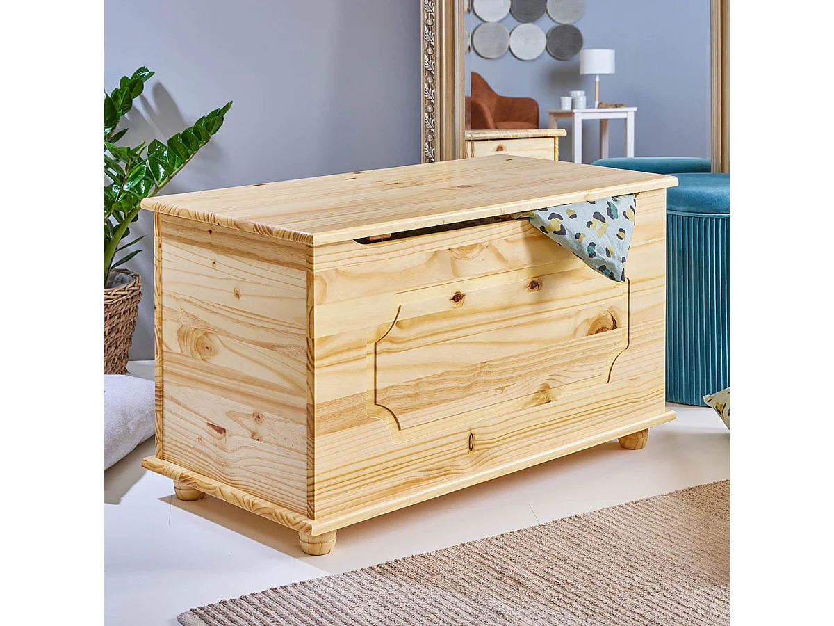 KALISHA - Coffre à Jouets Bois Massif Naturel
