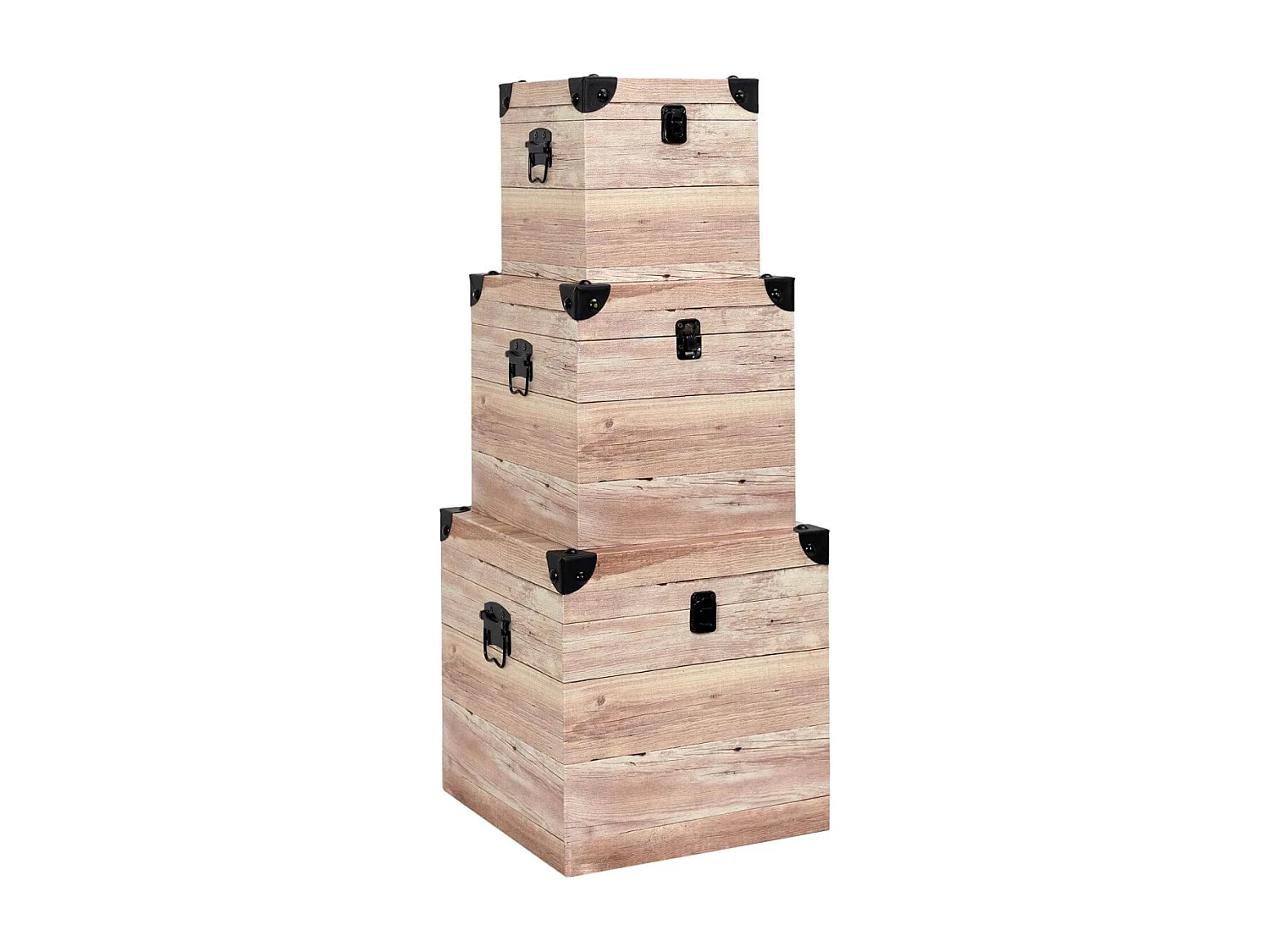 SAMA - Lot de 3 Malles Cubes Aspect Bois Rosé