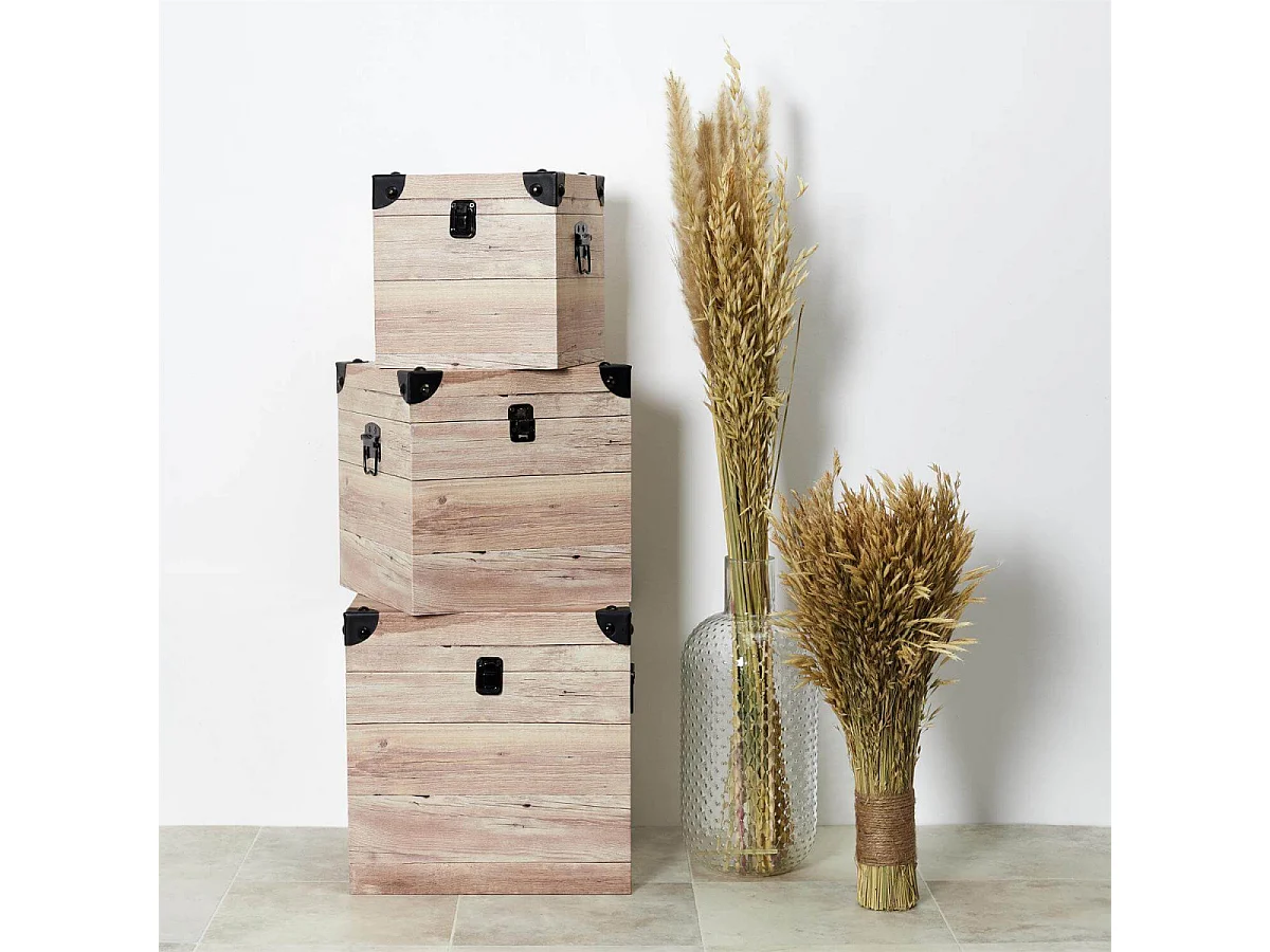 SAMA - Lot de 3 Malles Cubes Aspect Bois Rosé