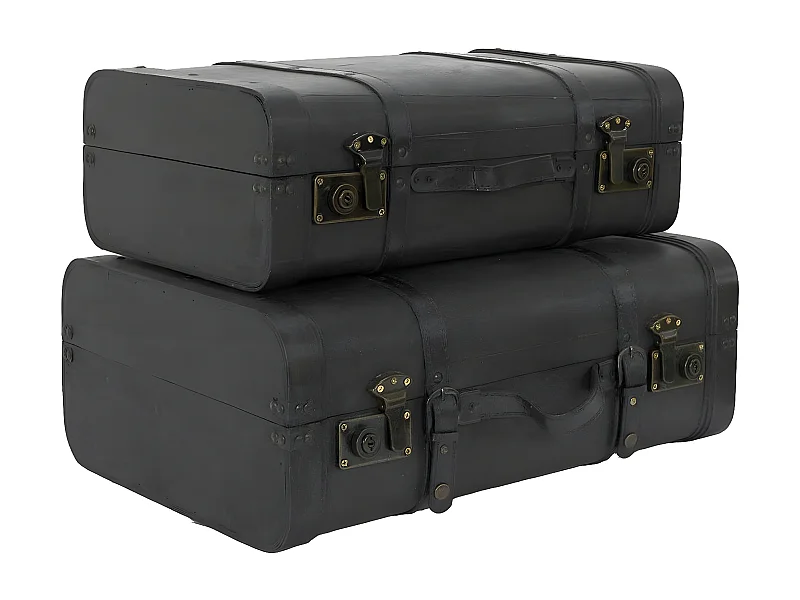 CURTIS - Lot de 2 Malles de Rangement Vintage Simili Cuir