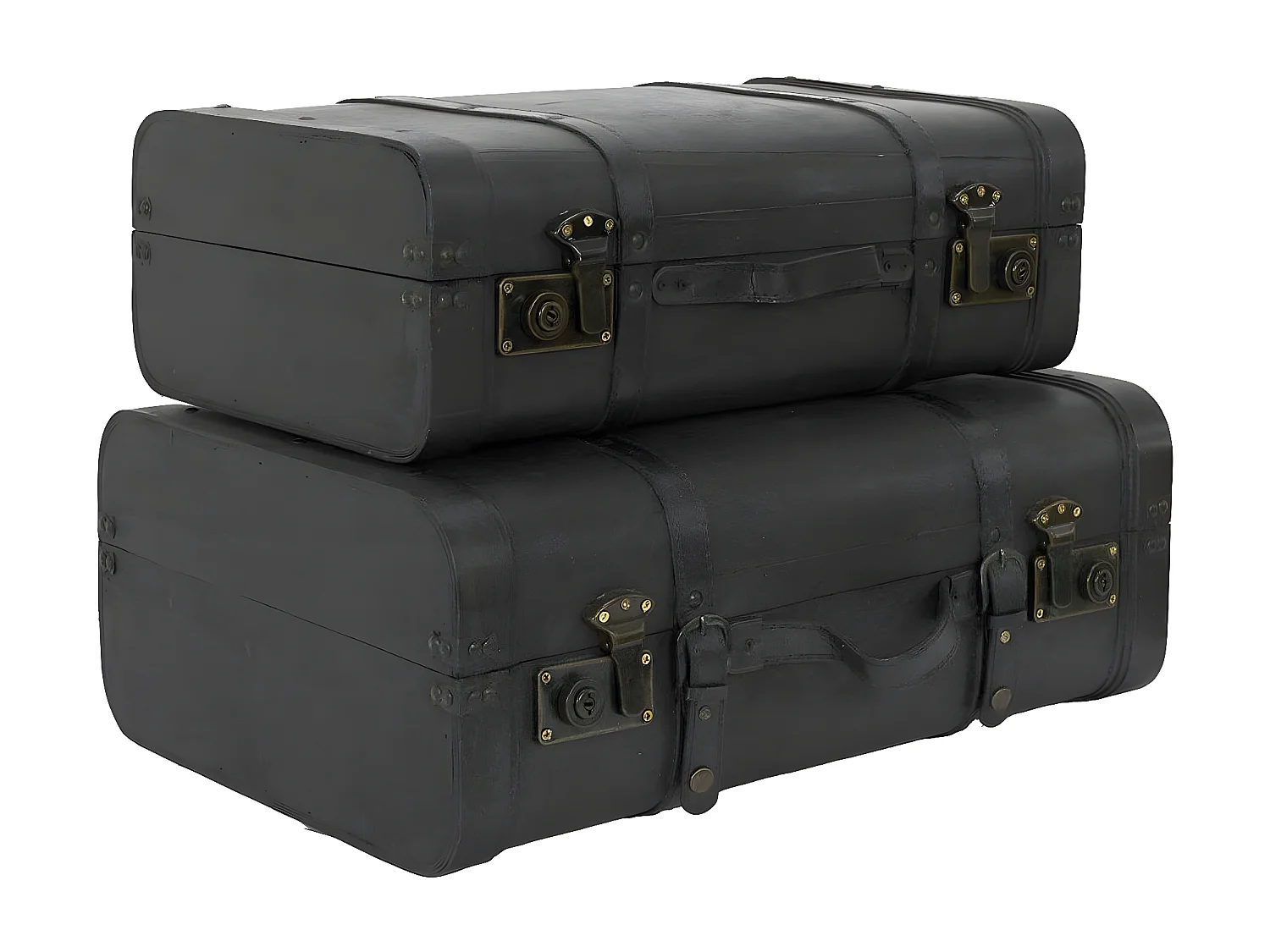 CURTIS - Lot de 2 Malles de Rangement Vintage Simili Cuir