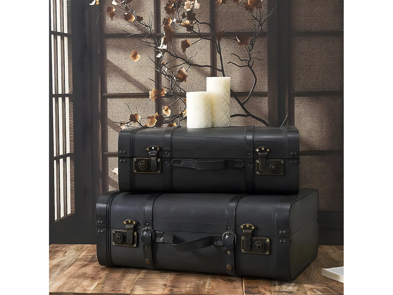 CURTIS - Lot de 2 Malles de Rangement Vintage Simili Cuir