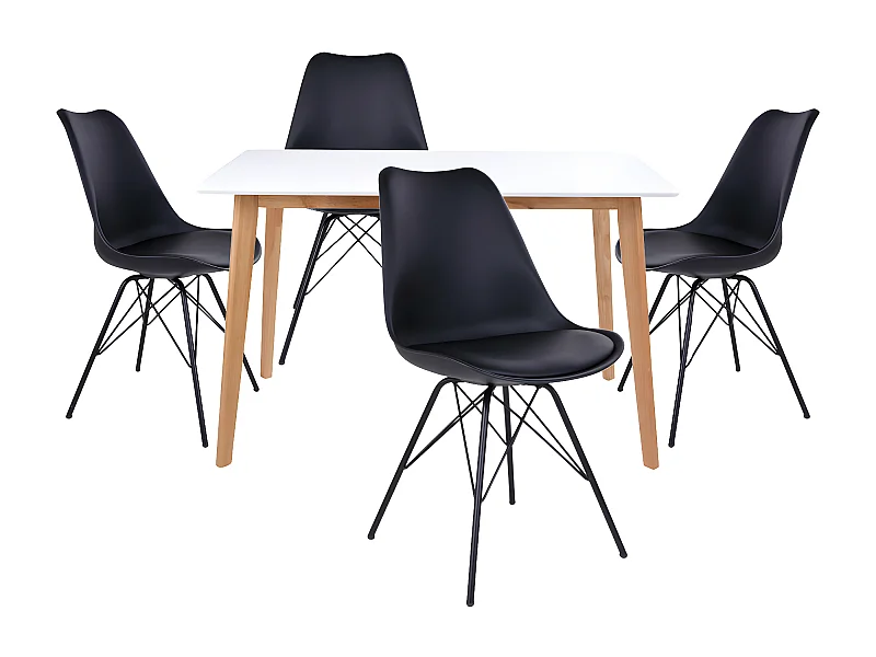 GRAM - Ensemble Table Naturelle et Blanche + 4 Chaises Noires