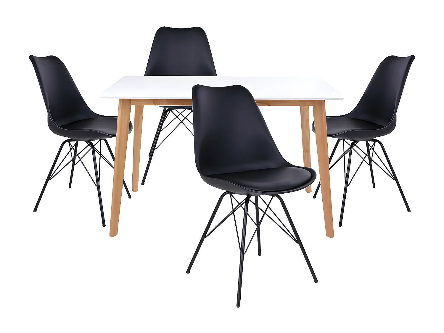 GRAM - Ensemble Table Naturelle et Blanche + 4 Chaises Noires