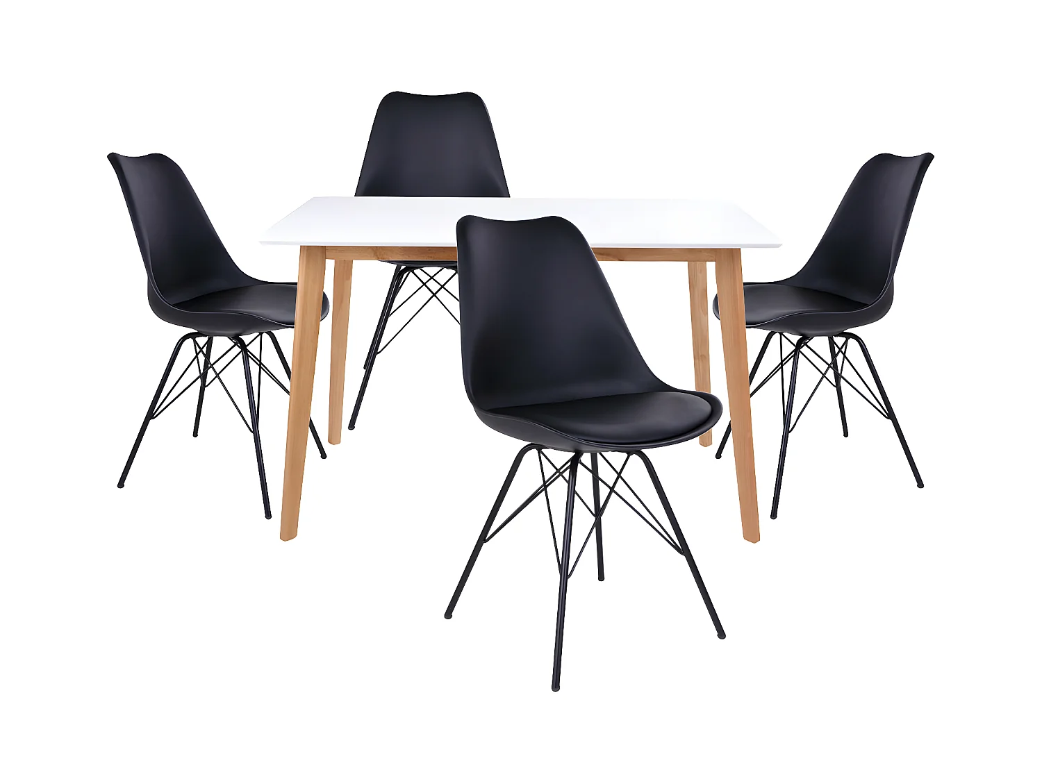 GRAM - Ensemble Table Naturelle et Blanche + 4 Chaises Noires