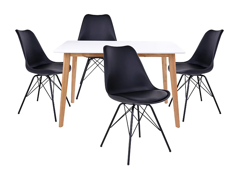 GRAM - Ensemble Table Naturelle et Blanche + 4 Chaises Noires