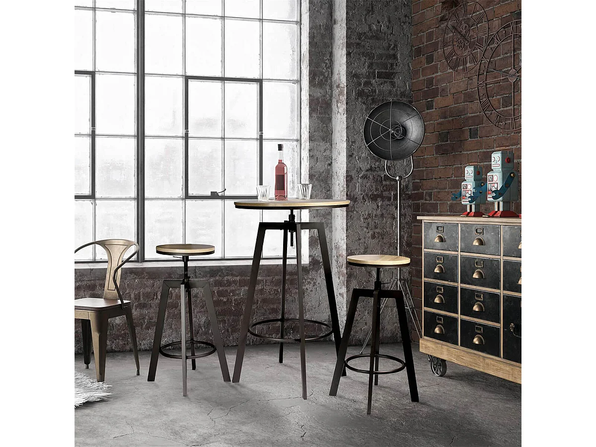 STARK - Ensemble Table Mange-Debout et 2 Tabourets Réglables