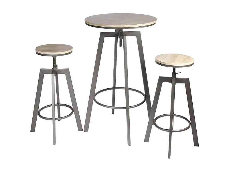 STARK - Ensemble Table Mange-Debout et 2 Tabourets Réglables