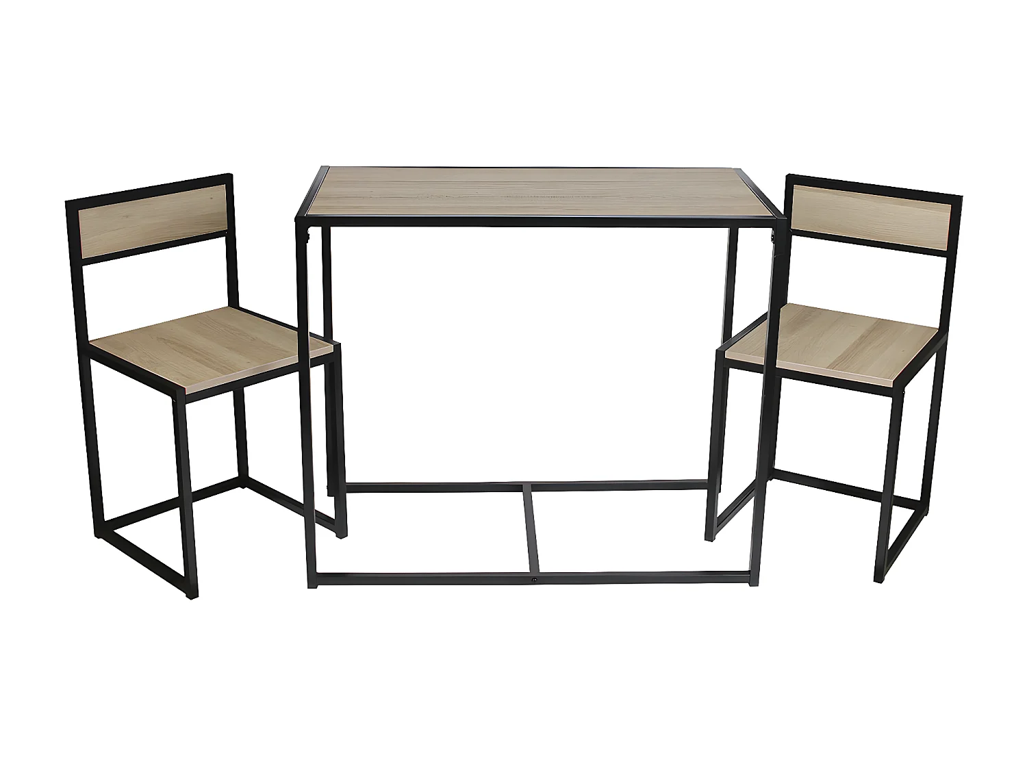OTALIA - Ensemble Table et 2 Chaises Métal et Aspect Bois