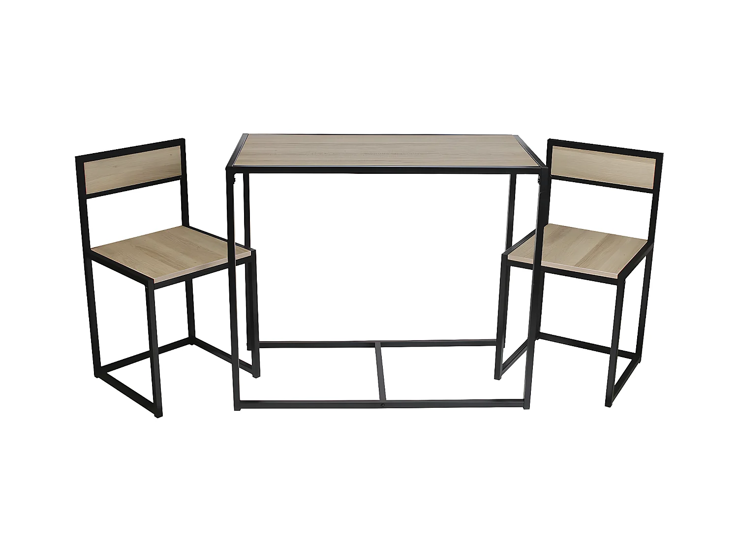 OTALIA - Ensemble Table et 2 Chaises Métal et Aspect Bois