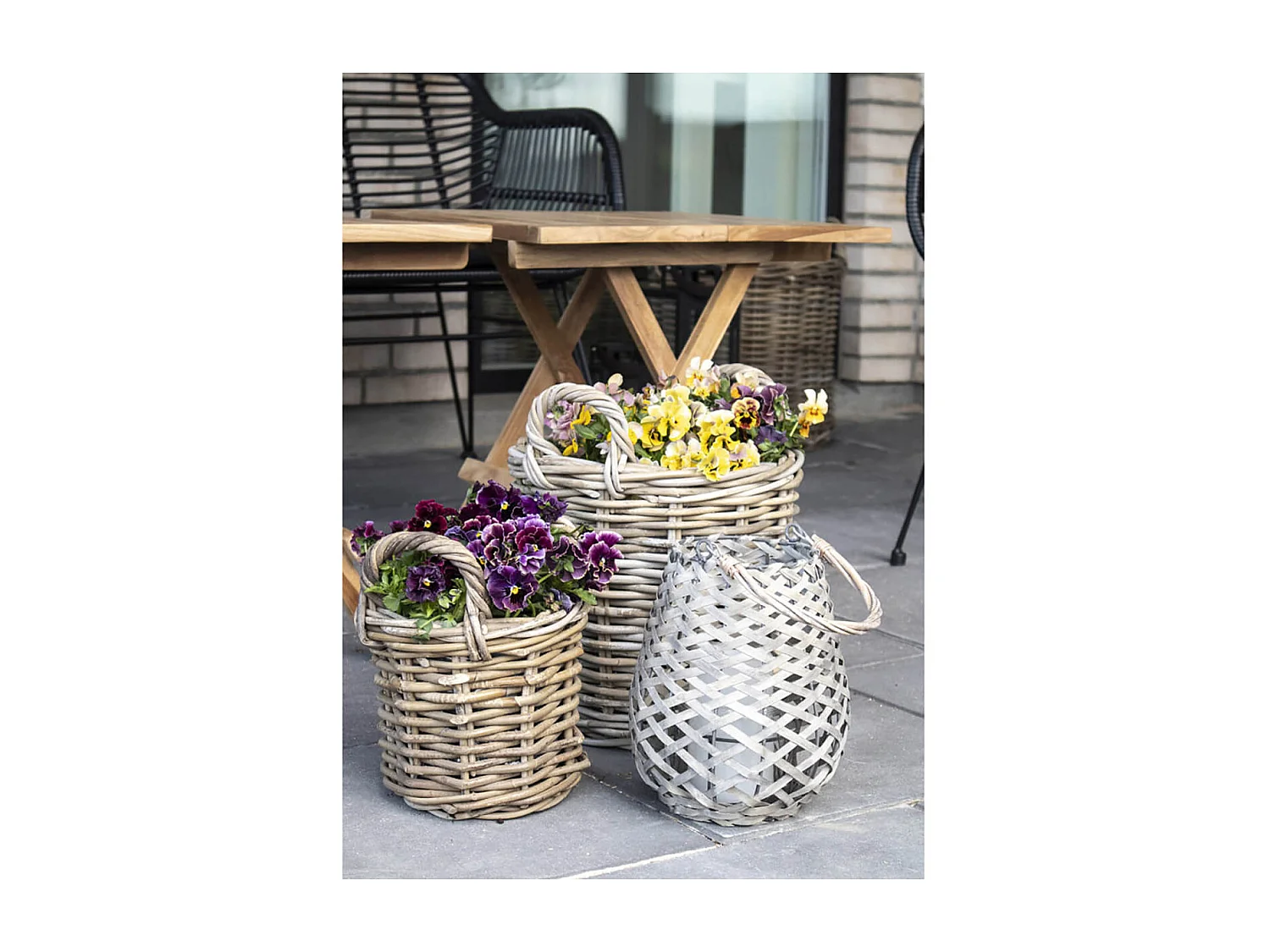 SELVA - Lot de 4 Paniers Décoratifs en Rotin avec Anses