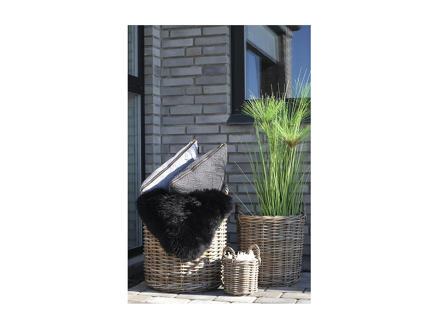 SELVA - Lot de 4 Paniers Décoratifs en Rotin avec Anses