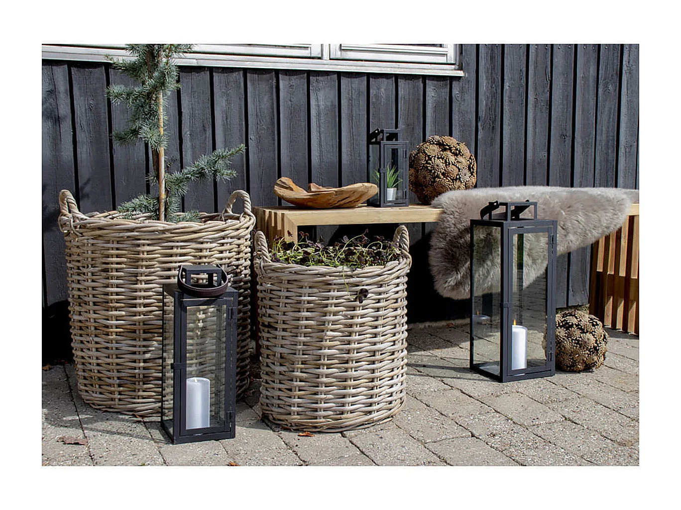 DUELLO - Lot de 2 Paniers Décoratifs en Rotin avec Anses