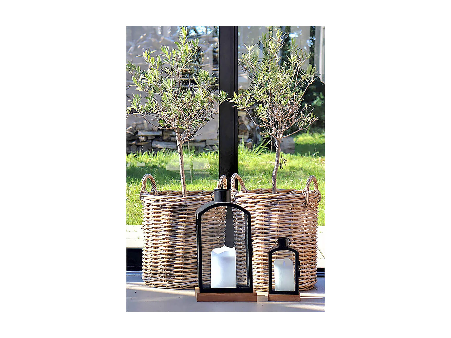 DUELLO - Lot de 2 Paniers Décoratifs en Rotin avec Anses