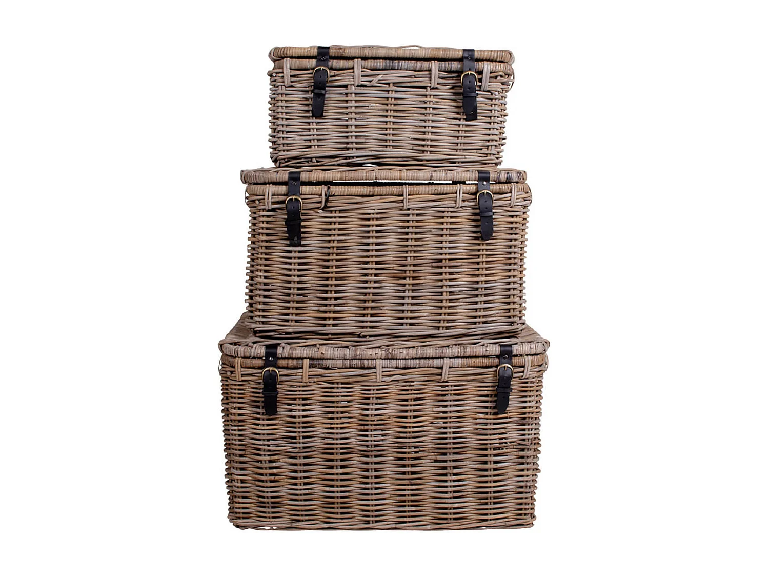 TOCON - Lot de 3 Paniers en Rotin avec Lanières en Cuir