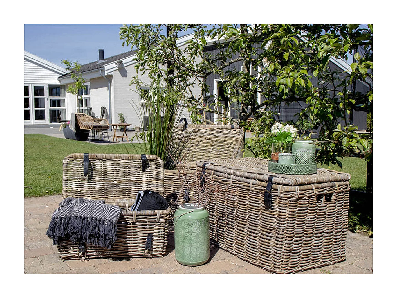 TOCON - Lot de 3 Paniers en Rotin avec Lanières en Cuir