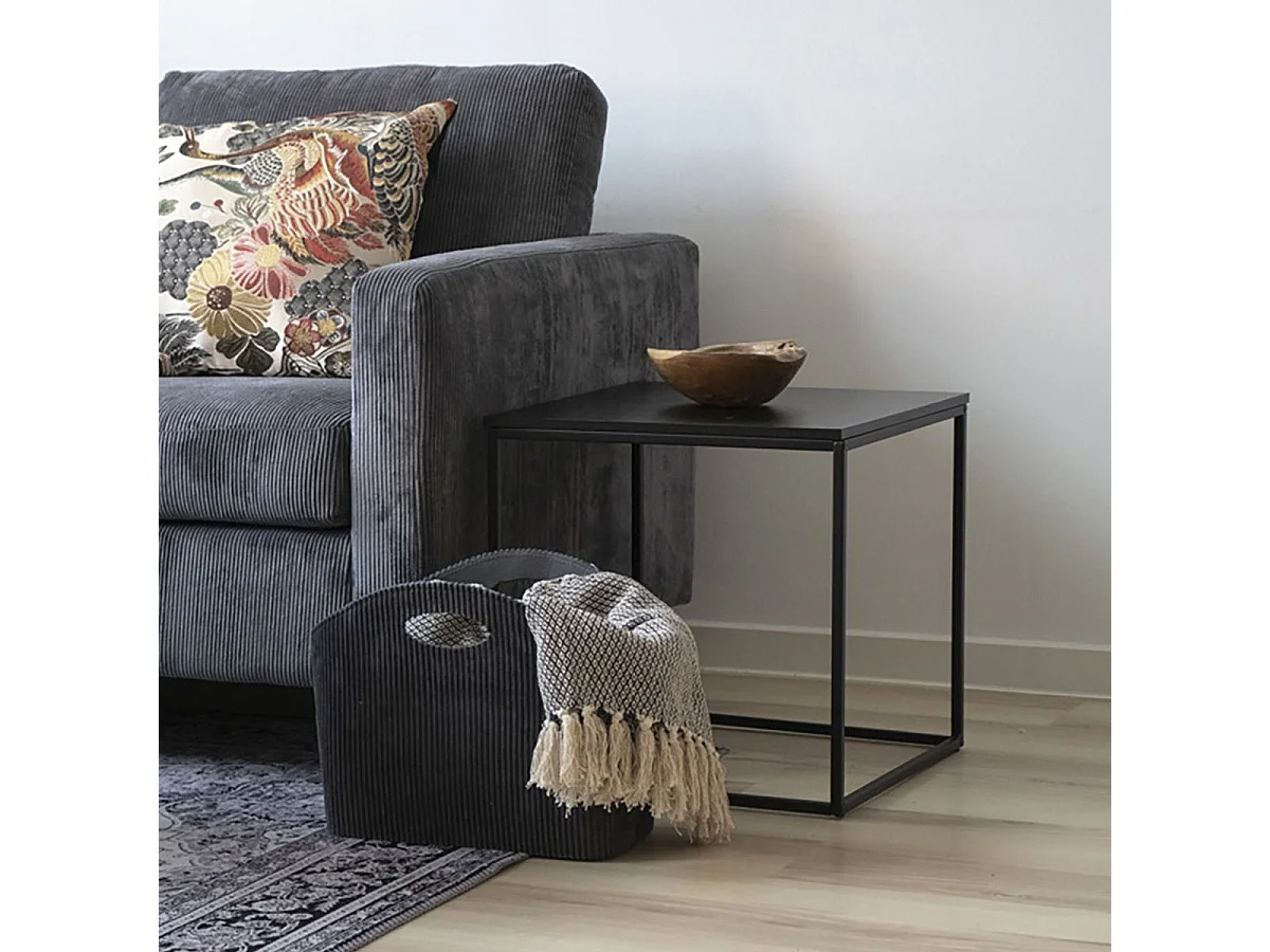 HARALD - Bout de Canapé Carré Acier et Aspect Bois Noir