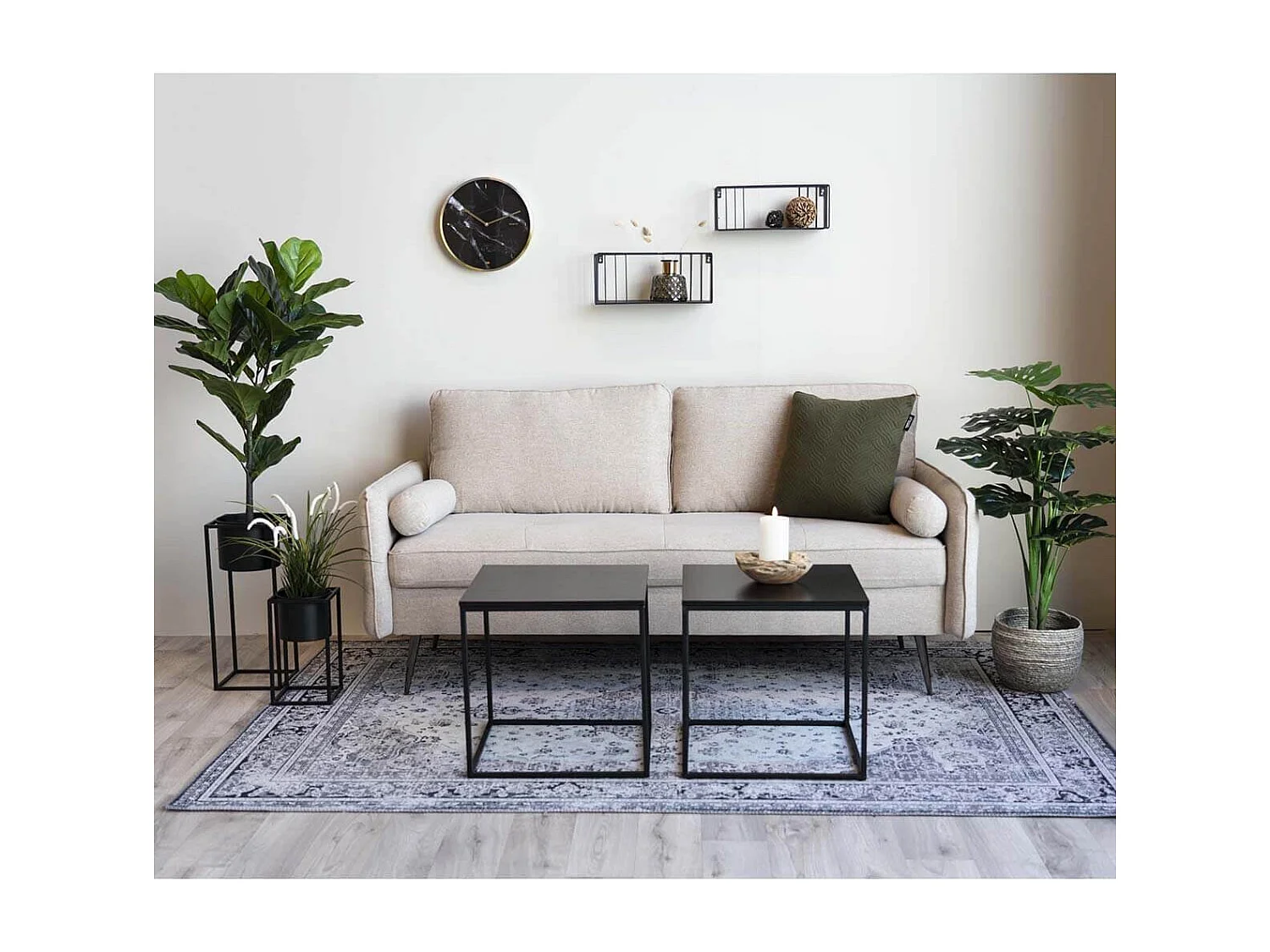 HARALD - Bout de Canapé Carré Acier et Aspect Bois Noir