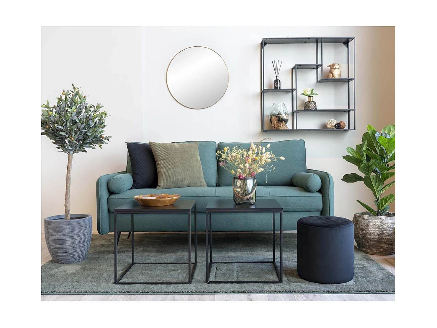 HARALD - Bout de Canapé Carré Acier et Aspect Bois Noir