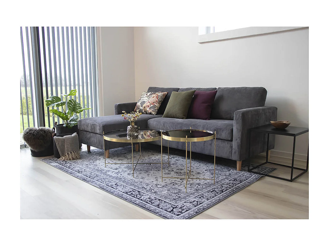 HARALD - Bout de Canapé Carré Acier et Aspect Bois Noir