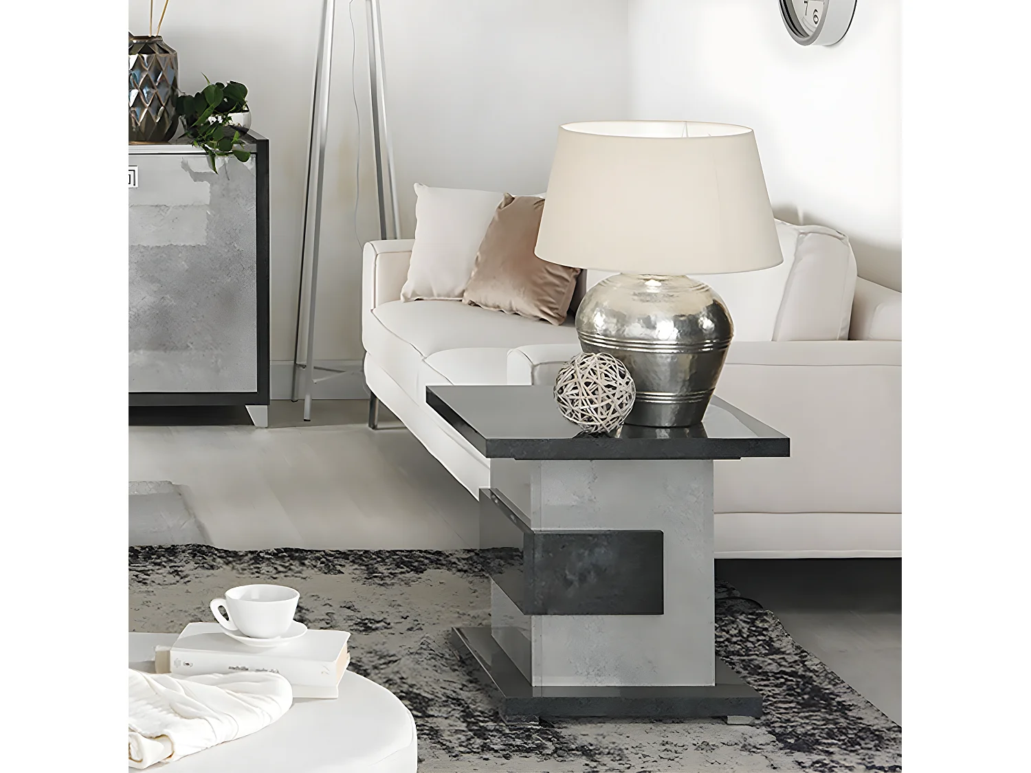 HOFFMAN - Table d'Appoint à Pied Central Gris Aspect Pierre