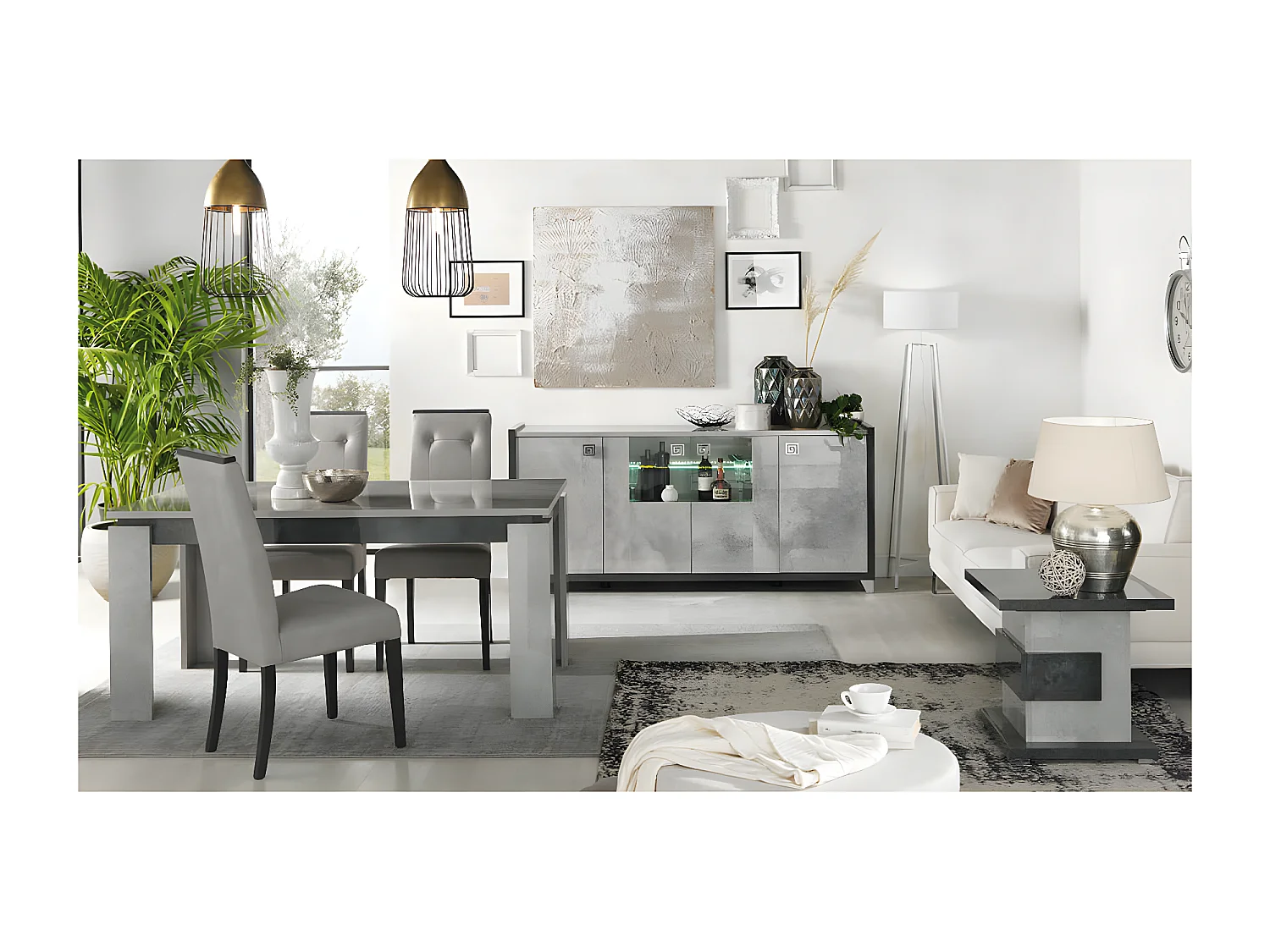 HOFFMAN - Table d'Appoint à Pied Central Gris Aspect Pierre