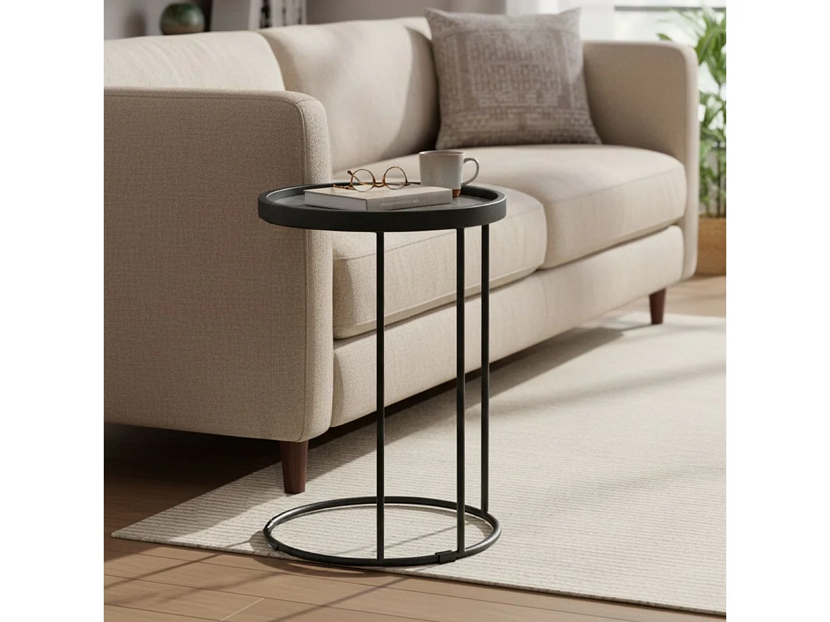 KERIA - Table d'Appoint Ronde Ø36cm Aspect Céramique Grise