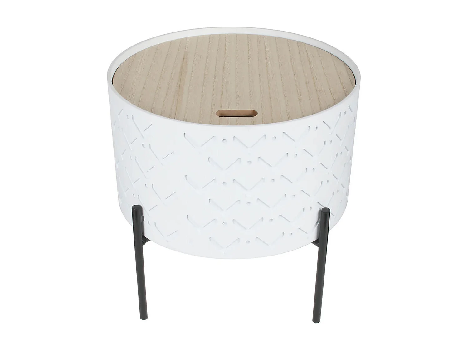 CORALLY - Table d'Appoint Ronde Blanche avec Coffre