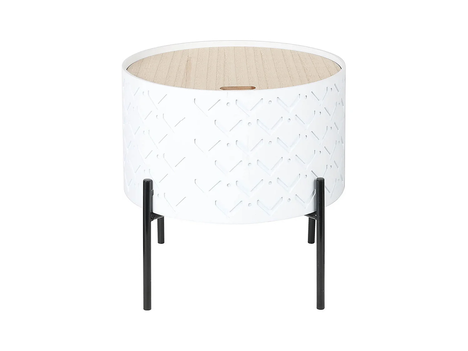 CORALLY - Table d'Appoint Ronde Blanche avec Coffre