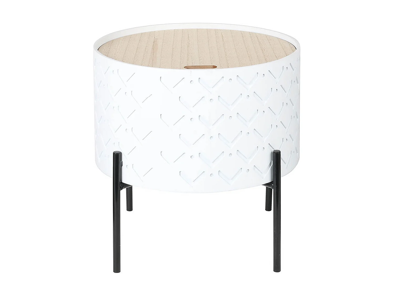 CORALLY - Table d'Appoint Ronde Blanche avec Coffre